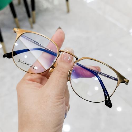 klx复古圆形超轻纯钛眼镜架ch5159全框钛架眼睛框男近视眼镜批发